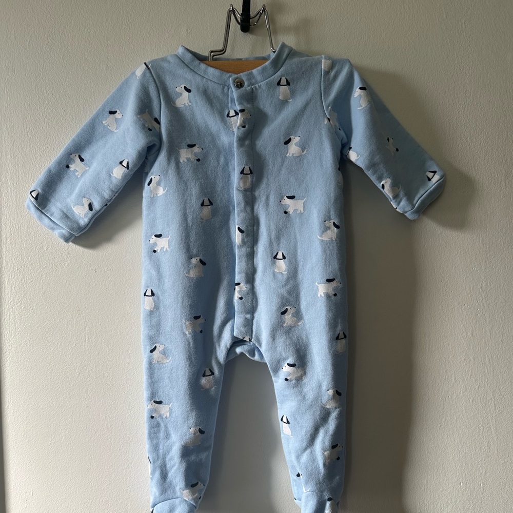 Jacadi Blue & White Puppy Print Footie